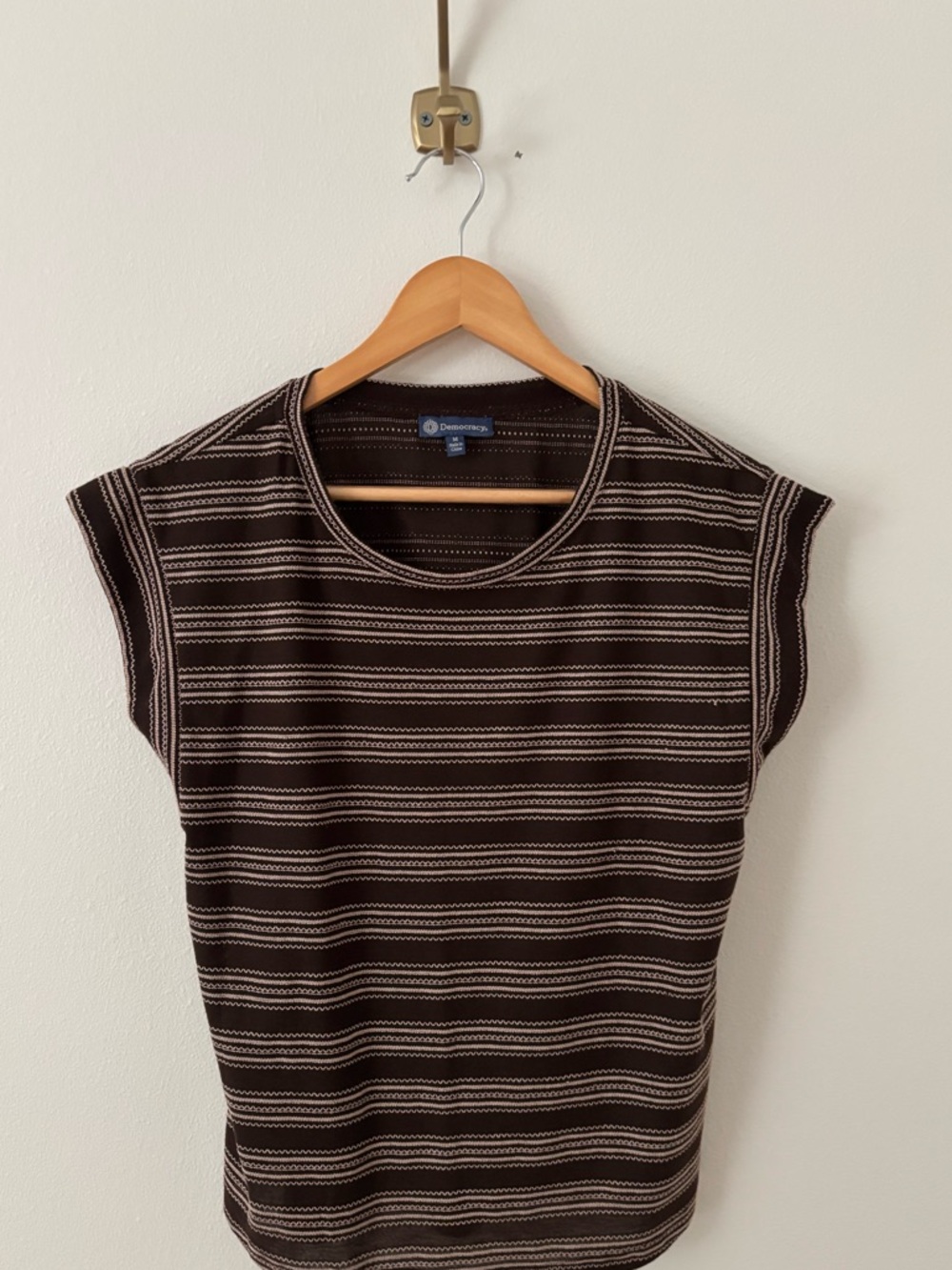 Democracy Brown Striped Cap-Sleeve Top (M)